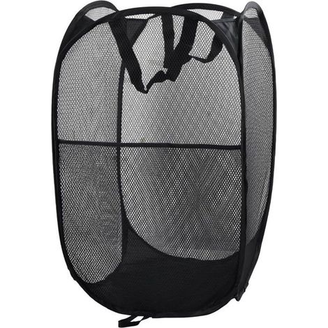 Panier à Linge Pliable, Pop Up en Maille Filet Sac à Linge avec Manipuler Grand Panier à Linge Noir Panier à Linge Sale (Noir) (1/4)