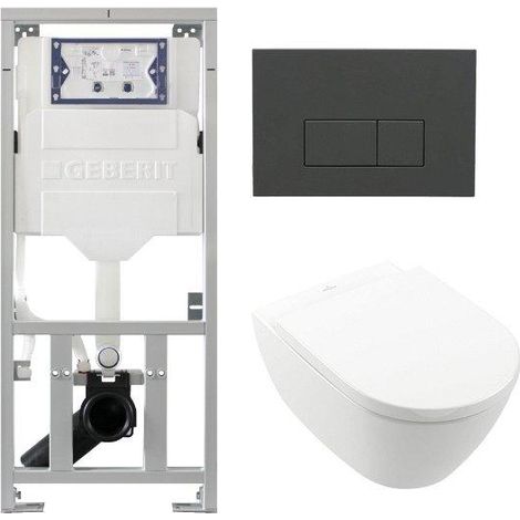 Villeroy Boch Subway 2.0 DirectFlush Pack WC suspendu - bâti-support Geberit - plaque de commande anthracite mat - boutons rectangulaires - abattant