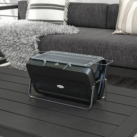 Mini barbacoa portátil de carbón con maleta, barbacoa de mesa plegable para jardín, camping, picnic, color negro.