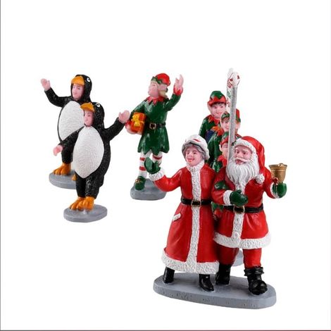 Parata degli elfi di Babbo Natale, personaggi per villaggio di Natale in resina (1/4)