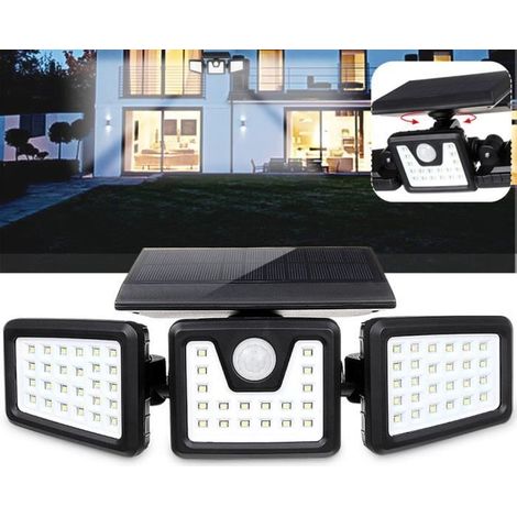 Applique Murale Solaire 70 LED avec Détecteur de Mouvement Étanche pour Éclairage Extérieur Jardin 3 Têtes (1/4)
