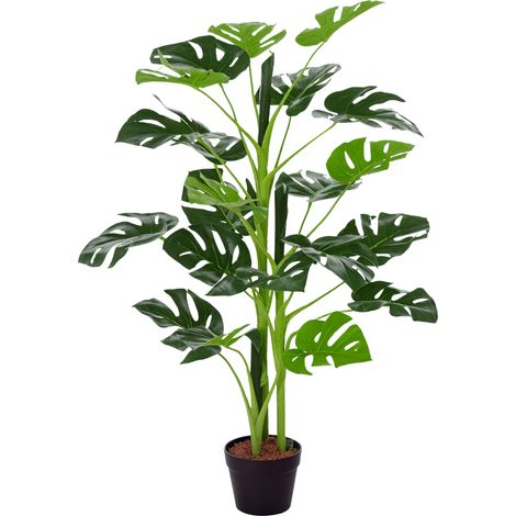 Künstliche Monstera-Pflanze mit 21 Blättern im Zementtopf, geeignet für den Innen- und Außenbereich, Maße: Ø 16 x 100 cm (Höhe)