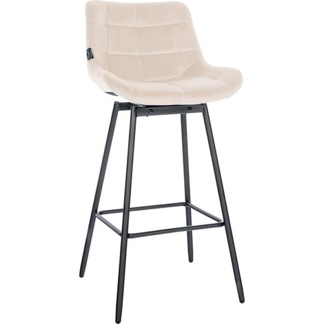 Sgabello da bar girevole x1 con poggiapiedi, rivestimento in velluto color crema, base a quattro gambe in metallo nero 100005476