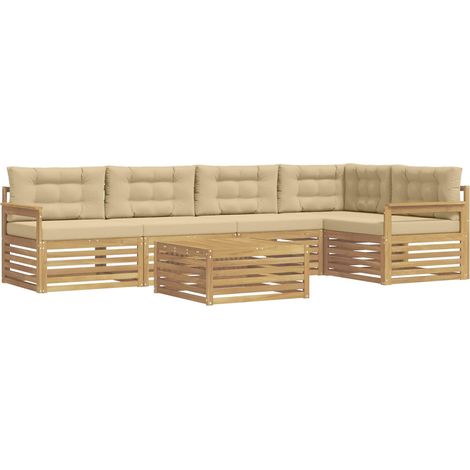 Conjunto de sofás de exterior con cojín 6 pcs y Beige Poliéster vidaXL