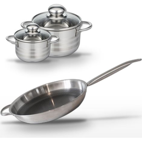 Batterie de cuisine Poêle 32 cm et faitouts 12/16 cm en acier inoxydable et aluminium Elo Collection Relief Solution Brillant (1/5)