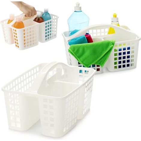 2 cestas de almacenamiento，productos de limpieza y detergentes (2 piezas，plástico，2 piezas，31x23cm，blanco (1/5)