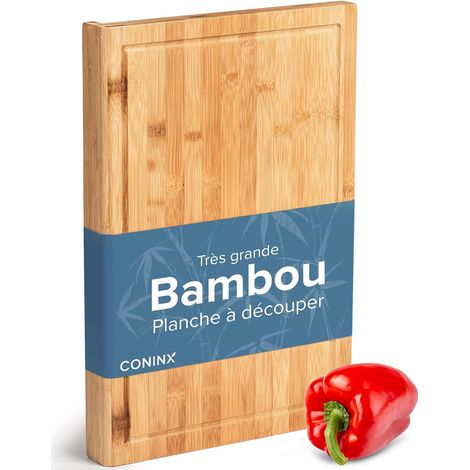 Planche à Decouper Bois avec Fente Jus,45x30x2.5cm Planches Découper en Bambou Moso Antibactérien pour Légumes,Fruits & Viande Tout Durable (1/5)