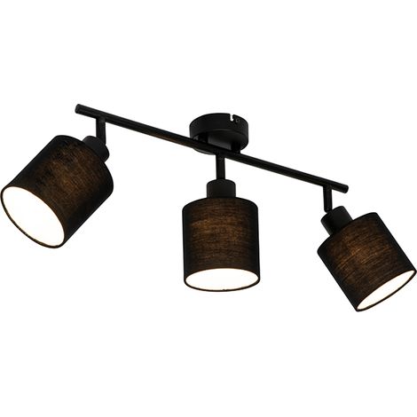 QAZQA hetta - Spot plafond, plafonnier - 3 lumière - L 63 cm - Noir - Rustique, Rustique - éclairage intérieur - Salon I Chambre I Cuisine I Salle à manger