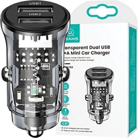 Caricabatterie da auto Usams C31 3A 2xUSB - Ricarica rapida nero/nero CC162CC01(US-CC162) (1/5)
