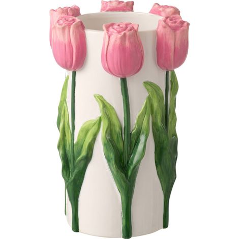 Vase tulipe en poterie blanc et rose - blanc et rose clair (1/3)