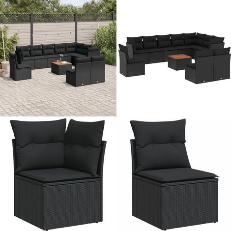 11-tlg. Garten-Sofagarnitur mit Kissen Schwarz Poly Rattan - Gartenmöbel Set - Esszimmergarnitur Outdoor - Lounge Möbel - Rattan Gartenset - Balkonmöbel - Home & Living (1/5)