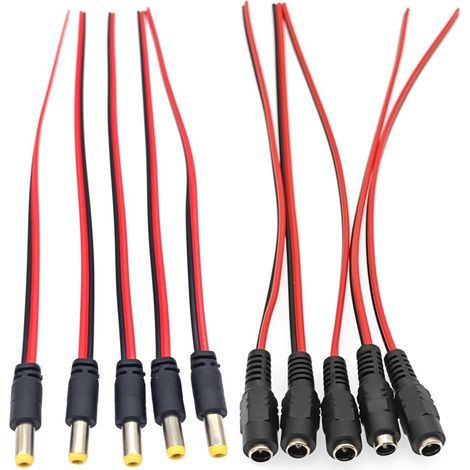 10 Pack 18AWG DC Power Cable 1/4" x 1/8" DC 12-24V Male/Female Connector to Bare Wire Repair Cord for CCTV Cameras Routers and LED Strips (1/5)