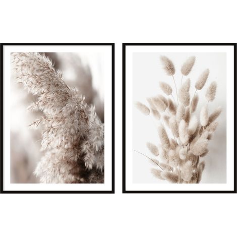 BILDPOSTER IM RAHMEN 53x73cm Diptychon 2er-Set Boho-Gemälde Trockene Gräser P2081 (1/3)