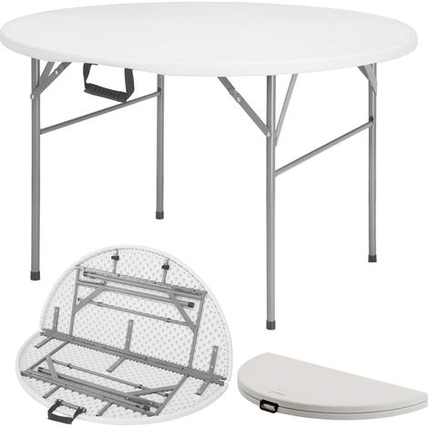 Floordirekt – Table de jardin ronde pliable 120 cm – Plastique HDPE résistant aux intempéries – Pieds en acier poudré – Poignée de transport intégrée (1/4)