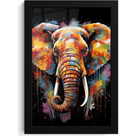 Framed Poster Elephant - Graffiti - Black - Animals - Colors 20x30 cm (1/5)