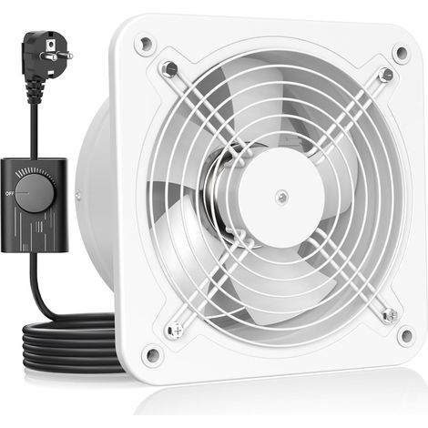 Extracteur d'air 200mm - Salle de Bain Silencieux avec Clapet antiretour, Régulateur de vitesse, Prise, Ventilation industriel pour Cuisine Garage Sous-sol Bureau, A-Blanc (1/5)