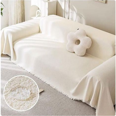 180x230cm Plaid Canape Grand Format Crème, Imperméable Anti Griffe Chat Couverture Universelle 1-2 Places Angle Décorative Housse (1/5)