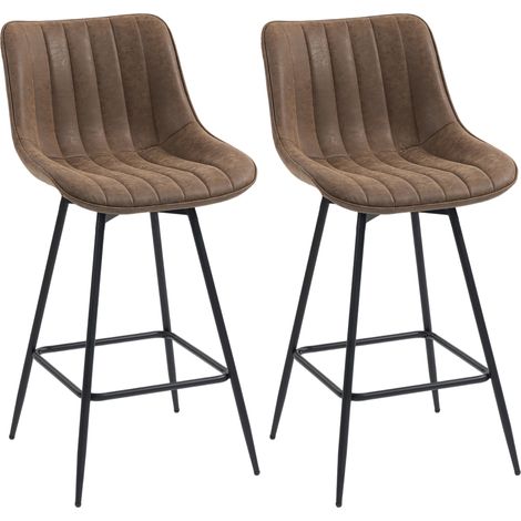 Lot de 2 tabourets de bar - HOMCOM - assise rembourrée 68H cm, dossier et repose-pieds - PU - 47 x 54,5 x 97,5 cm - marron (1/5)