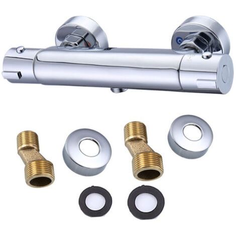 Wandmontierte Thermostat-Mischbatterie, runde wandmontierte Thermostat-Duscharmatur für Badewanne und Dusche, Verbrühungsschutzarmatur