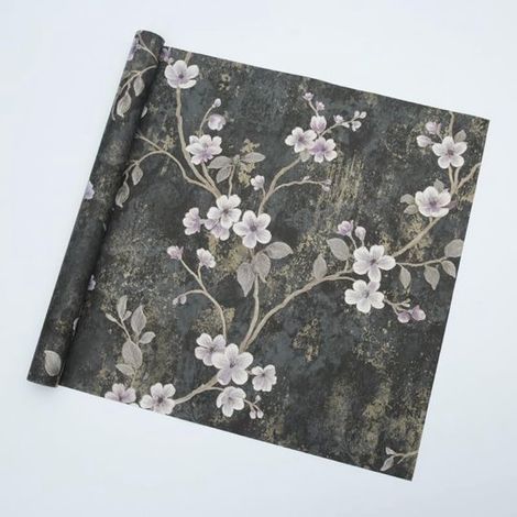 10 Blatt Xiao Hua Schwarzes, geprägtes Geschenkpapier mit goldgestempelten Blumen (53x53cm) (1/5)