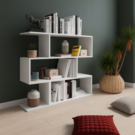 Terzolas Regal, Bibliothek 3 Etagen, Bodenmontage, Tragkraft pro Regal 15, 110x25x96h cm Weiß (1/3)