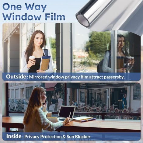 Film de protection solaire pour vitres, 60 x 400 cm, effet miroir, film sans tain, autocollant, occultant et anti-chaleur, protection solaire et UV, argent (1/5)
