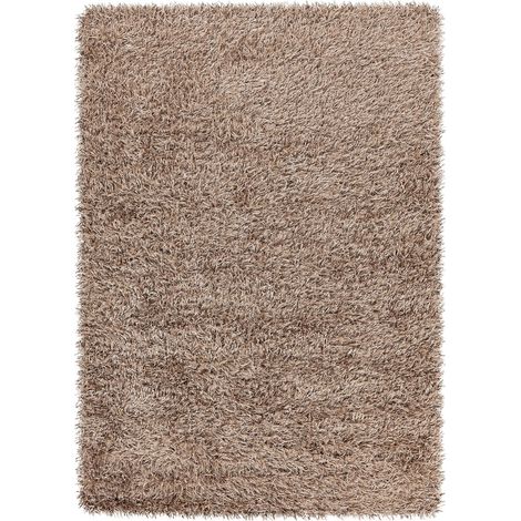 Tapis shaggy frangé blanc taupe ultra doux - Beige taupe chiné clair (1/5)