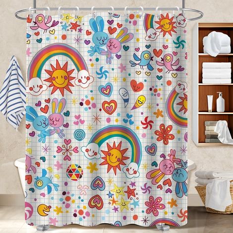 Ensemble rideau de douche polyester avec anneaux 180x180 poids aux ourlets polyester pour salle de bain pour une petite salle de bain (1/5)