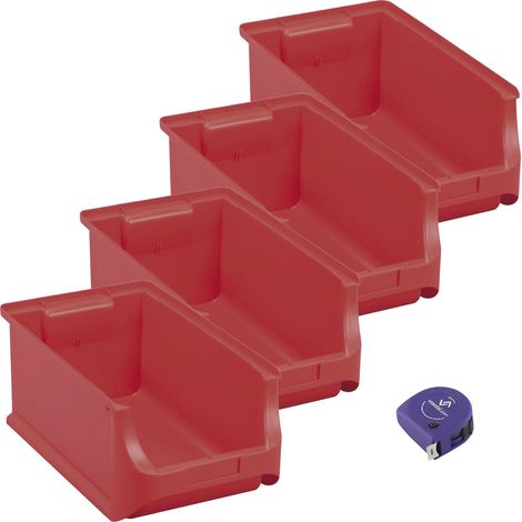 vasalat Stapelboxen 355x205x150mm Gr.4, Sichtlagerboxen für Werkstatt Garage und Lager, Kunststoff rot, 4x Sichtlagerkästen (1/5)