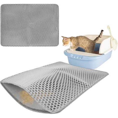 Tapis pour litière pour chat, 59,5 x 44,5 cm, tapis pour litière imperméable double couche en EVA alvéolé, convient aux bacs à litière pour chats. (1/5)