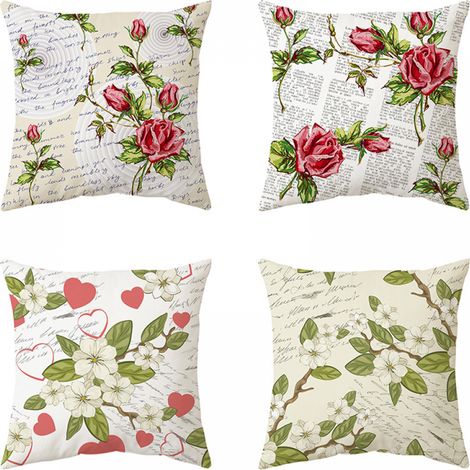 Floral Throw Pillow Covers 18x18 Inch, Black Square Cushion Covers 18x18 Inch, Set of 4 for Outdoor Patio Garden Living Room Sofa Farmhouse Decor (1/5)