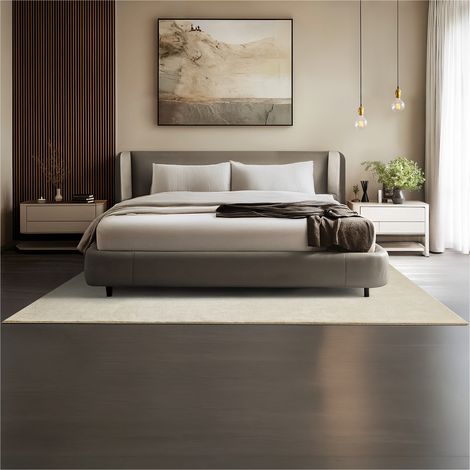 Tapis à poils ras doux hypoallergénique antidérapant 160x230cm beige (1/5)