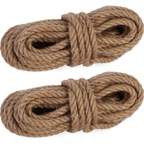 Relaxdays Natural Rope, 2x Set, Jute, Plant, Twine, Handicraft, Garden Decorations, Hessian Thread, 12mm Thick, 10m Long (1/5)
