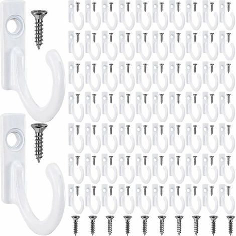 100 einfache Wandhaken und 110 Schrauben zum Aufhängen von Schlüsselhaltern (weiß) (1/5)