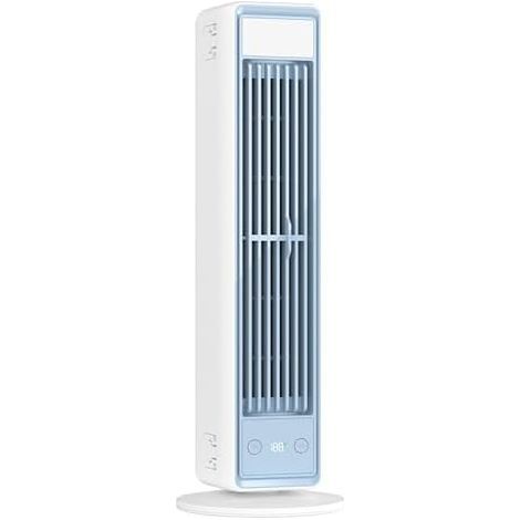 Small portable air conditioner – Bladeless tower with 3600 mAh AC fan, remote control, stand/desk/wall mount, quiet operation, 5 speeds for home, office, bedroom (1/5)