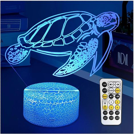 Veilleuse LED tortue à illusion 3D pour chambre d'enfant, lampe à couleurs changeantes avec télécommande et minuterie (1/4)