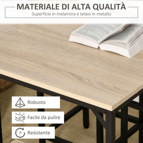 Set de table haute industriel en bois et métal, chêne clair, avec 4 tabourets assortis (1/5)