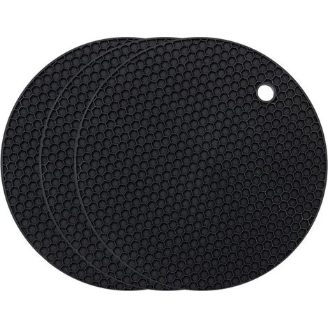 Tapis en silicone antidérapant pour casseroles et poêles, dessous de plat résistant à la chaleur, durable et flexibl - Lot de 3 Noir (1/5)