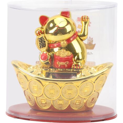 Ortviai Chat porte-bonheur solaire en plastique doré MLY23028-4, décoration de bureau et tableau de bord (1/5)