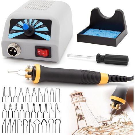 Kit per pirografia su legno, macchina per pirografia da 60 W con 30 punte, pirografo con temperatura regolabile da 100 a 800 °C e stazione saldante a riscaldamento rapido.