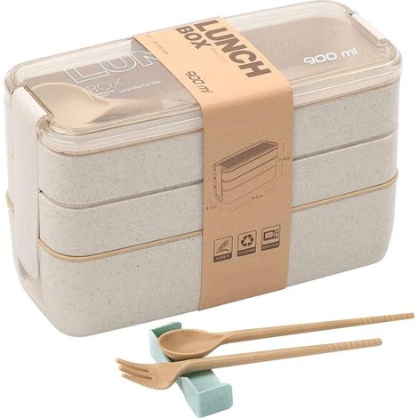 Fiambrera japonesa apilable de 3 niveles, color blanco, para la escuela, la oficina y el hogar: estilo moderno y práctico. (1/4)