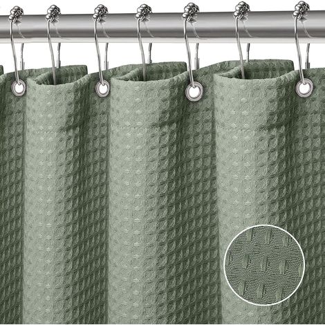 Duschvorhang, Badewannenvorhang, maschinenwaschbares Polyestergewebe, Badezimmervorhang mit 12 Kunststoffhaken, wasserdichter Badezimmervorhang, 180 x 180 cm (Grün) (1/5)