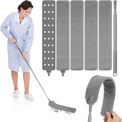 Aspiratore retrattile con manico telescopico e 4 panni lavabili inclusi - Grigio (1/5)