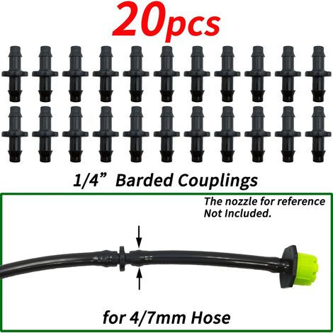 (A-20PCS-1/4'') Raccord cannelé 1/4'' pour tuyau d'arrosage 4/7 mm, micro-débit, arrosage goutte à goutte, connecteurs droits (1/5)