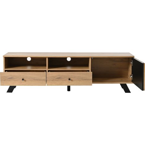 Mueble TV 150 x 38 x 44 cm de aglomerado, 2 cajones, 1 armario, madera natural y negro (1/5)