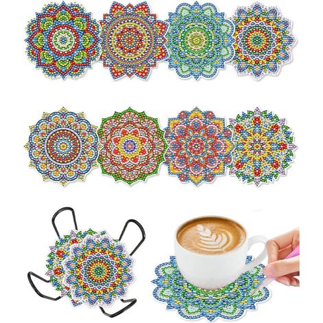 8er Set Diamond Painting Untersetzer mit Halter, DIY Mandala Bastelset für Erwachsene & Kinder