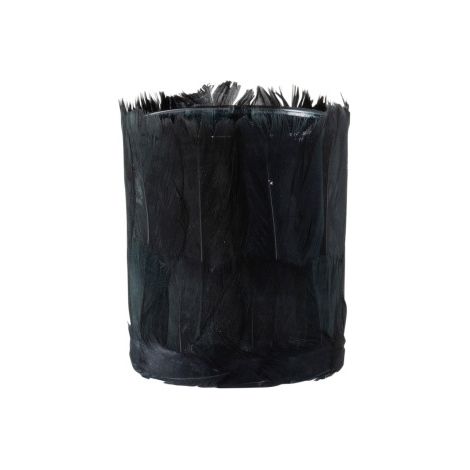 Photophore verre et plumes noires Ysarg 8cm (1/5)