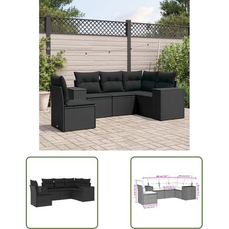 The Living Store 5-tlg. Garten-Sofagarnitur mit Kissen Schwarz Poly Rattan - Gartensofas - Outdoor Möbel - Gartenmöbelset - Rattan Gartenmöbel - Lounge Set (1/3)