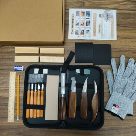 Coffret de 15 outils de sculpture sur bois en acier 7Cr17 au molybdène et au vanadium, coffret de ciseaux de sculpture de luxe, idéal comme cadeau. (1/5)