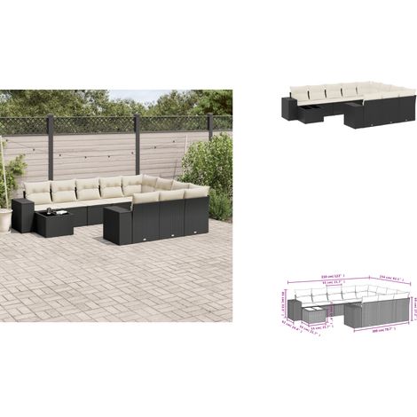 Salon de jardin 11 pcs avec coussins noir résine tressée - Ensemble Salon De Jardin - Meuble De Jardin - Salon D'extérieur - Résine Tressée - Rotin Synthétique (1/3)